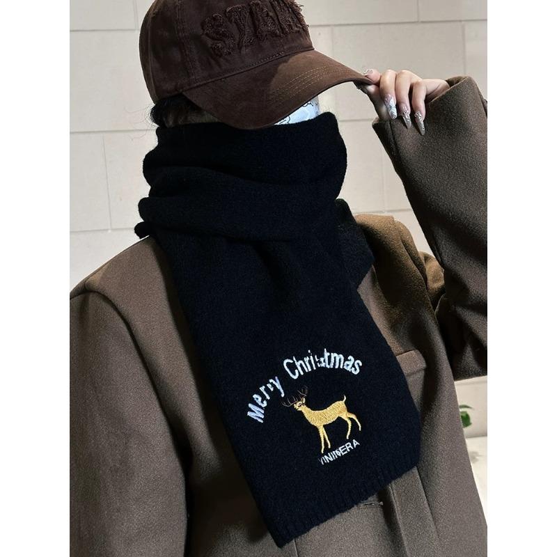 

Шерстяной шарф женский осенне-зимний рождественский подарок красный палевый с буквенным принтом шерстяной корейской вязки теплый и универсальный шарф