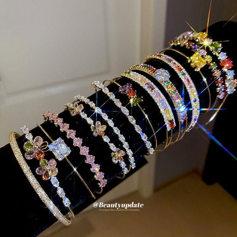 Zircon Flower Mesh Geometric Open Bracelet European and American Exquisite Light Luxury Retro Bracelet Niche High Sense Hand Jewelry Women