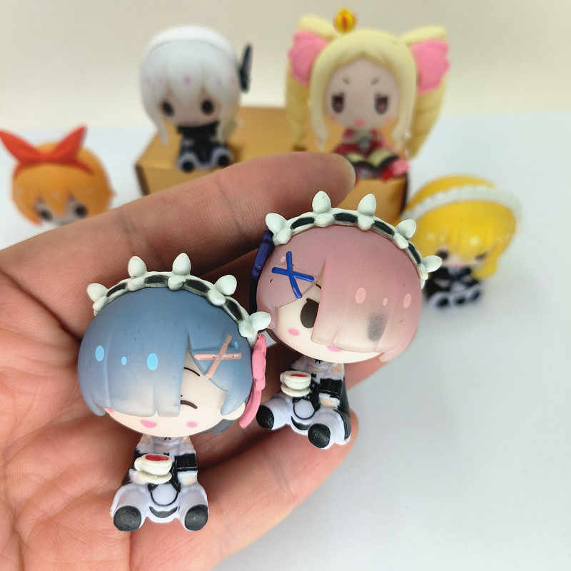 Cute Re Zero Rem Figure Mini Emilia Ram Statue Kawaii Anime Re:Zero Figurine Sculpture Home Decoration Ornament Desk Accessories
