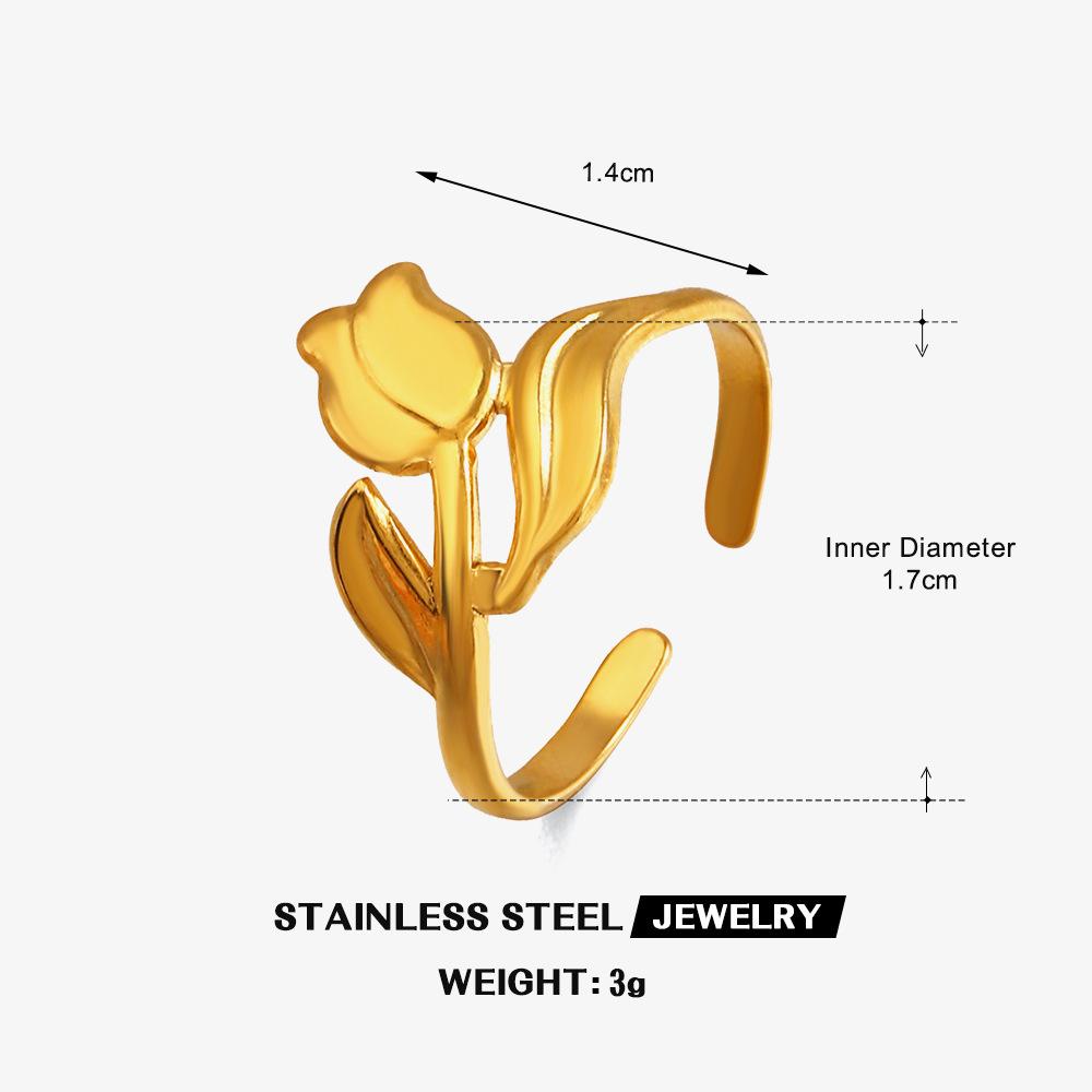 Charm Vintage Personality Gold Color Rose Shape Opening Rings for Women Stainless Steel Flower Ring Jewelry Accessories Gifts