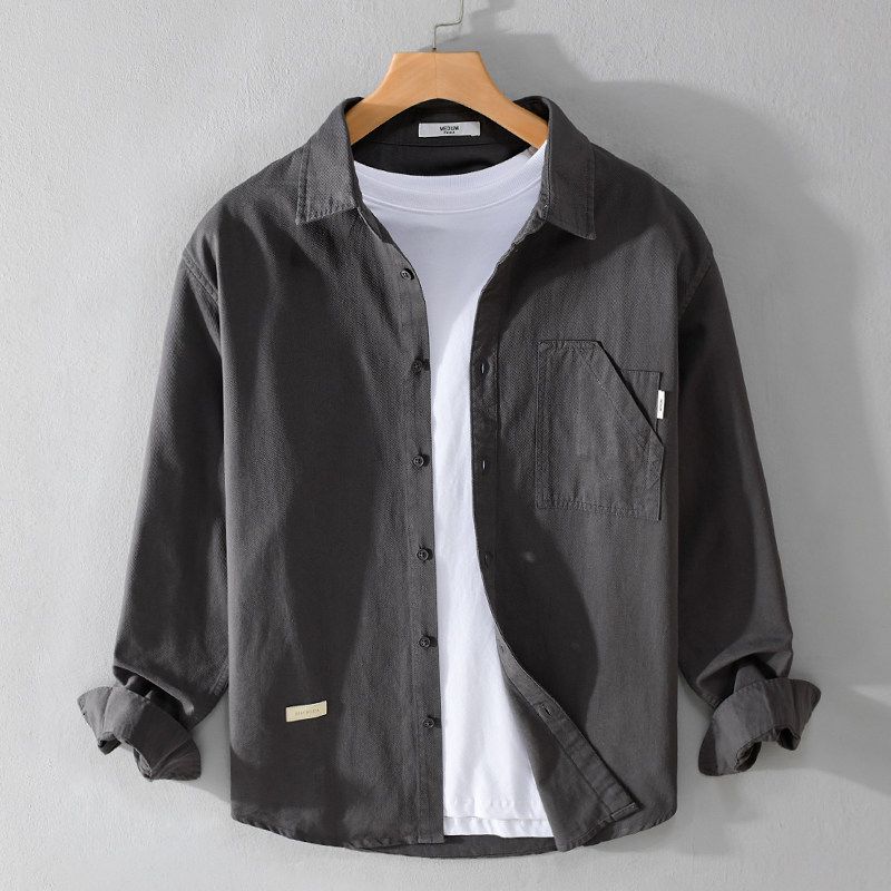 Spring and Autumn Long Sleeves Shirt Men Japanese Style Hong Kong Style Youth Workwear Casual Overshirt Loose Pure Cotton New Arrival