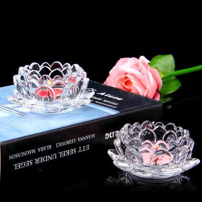 Suport de lumânare din sticlă cristalină cu floare de lotus, sfeșnic de nuntă, suport pentru ceai și lumină, centru de masă, decor de Crăciun pentru petrecere și casă