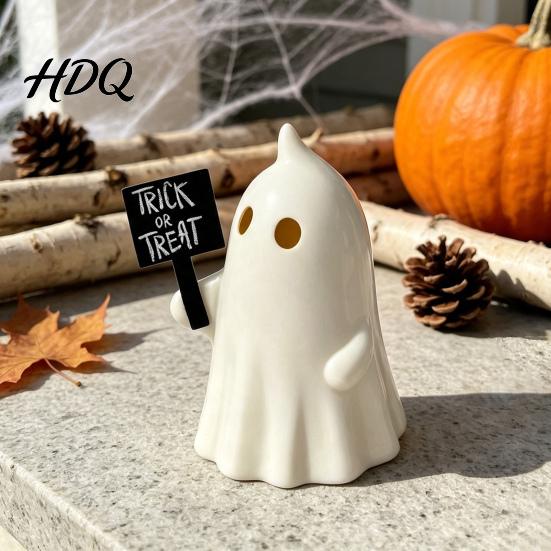 Atmospheric Night Light Halloween Up Ghost Figurine Cute Small Resin Statue Spooky Desktop Gift for Bestie Ornament Table Mantel Shelf Tiered