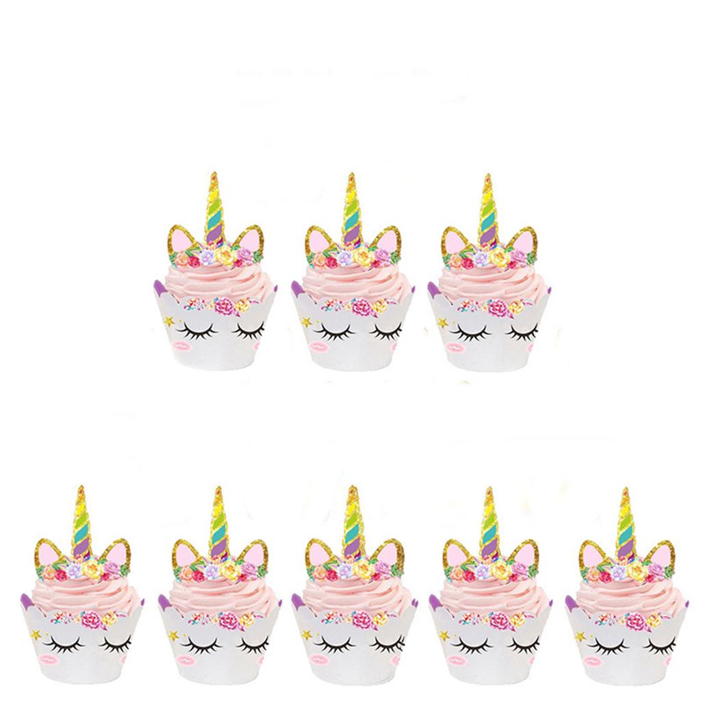 24pcs Unicorn Theme Cupcake Wrappers Toppers  Kids Birthday Party Supplies Decorations