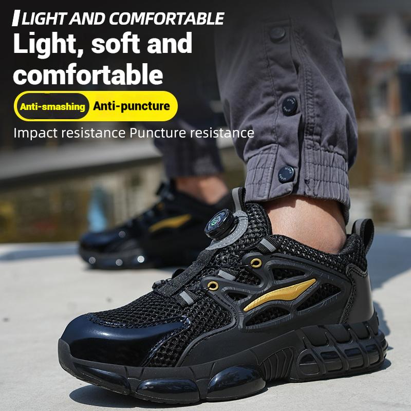 Men Safety Boots Puncture and Smash Resistant Lightweight Sole Breathable Rotary ButtonWork Shoes Indestructible Safety Shoes