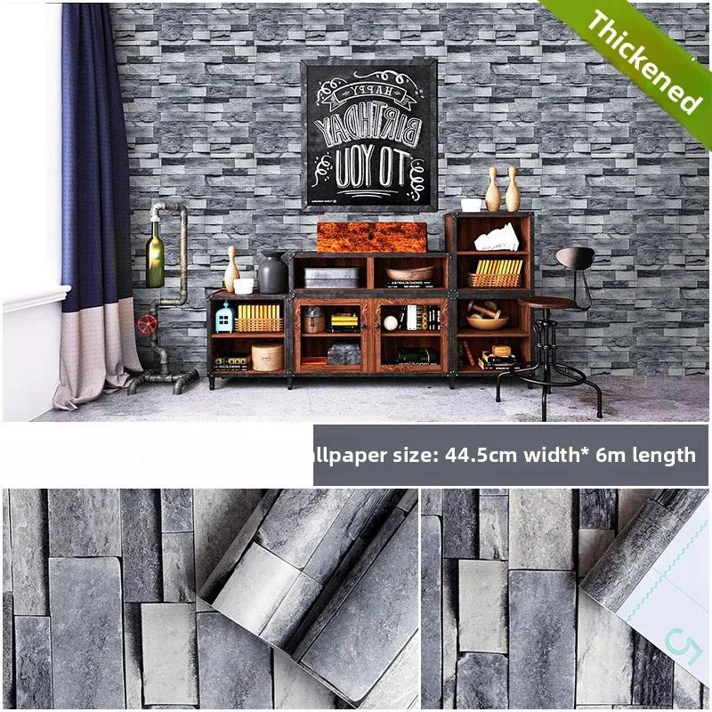 6M Retro 3D Stone Wall Stickers Self-Adhesive Removable Thickened Brick Pattern Peel Stick for Cafe Bedroom Bathroom Wall Decor