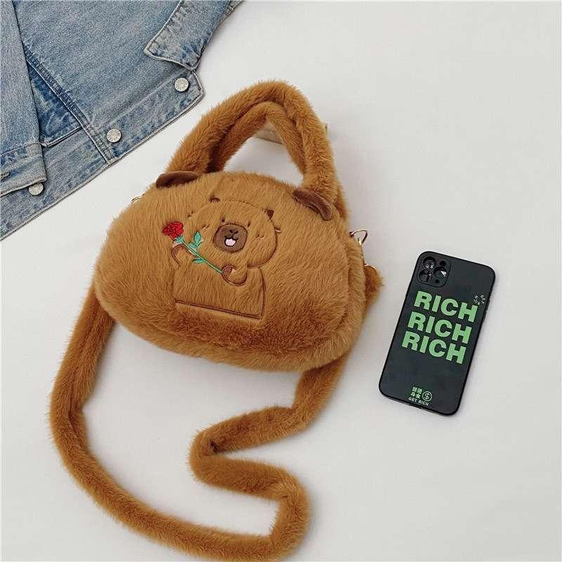 Capybara Plush Crossbody Bag - Cute Cartoon Doll Storage Bag