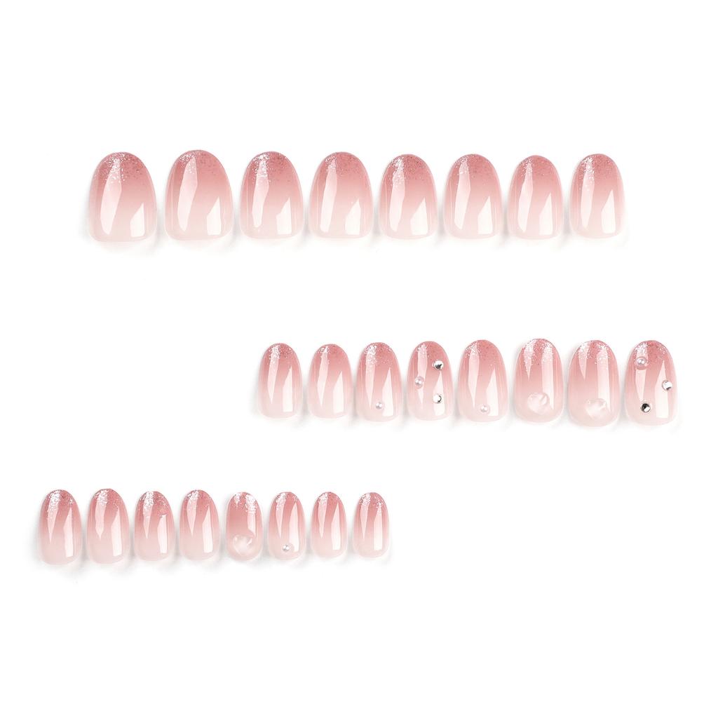 24 Pieces Blush Gradual Change Pure Want Manicure Fake Nails Small Red Book French Glitter Wearing Nail Wearing Nail