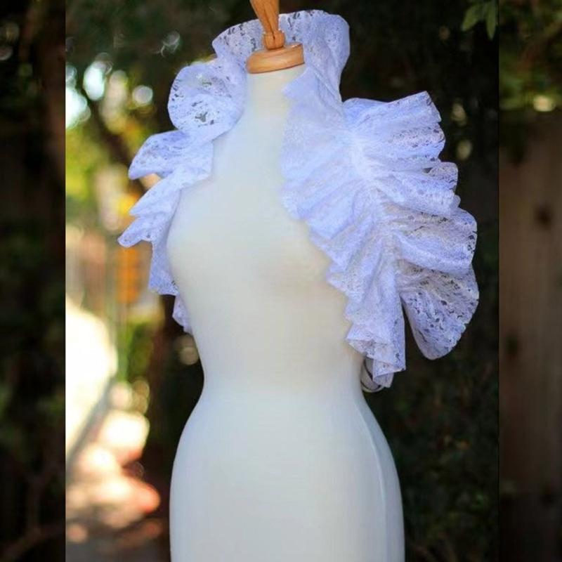 Vintage Victorian Ruffled Shrug Shawl Boleros Ribbon False Collar Renaissance Costume Cosplay Accessories for Unisex