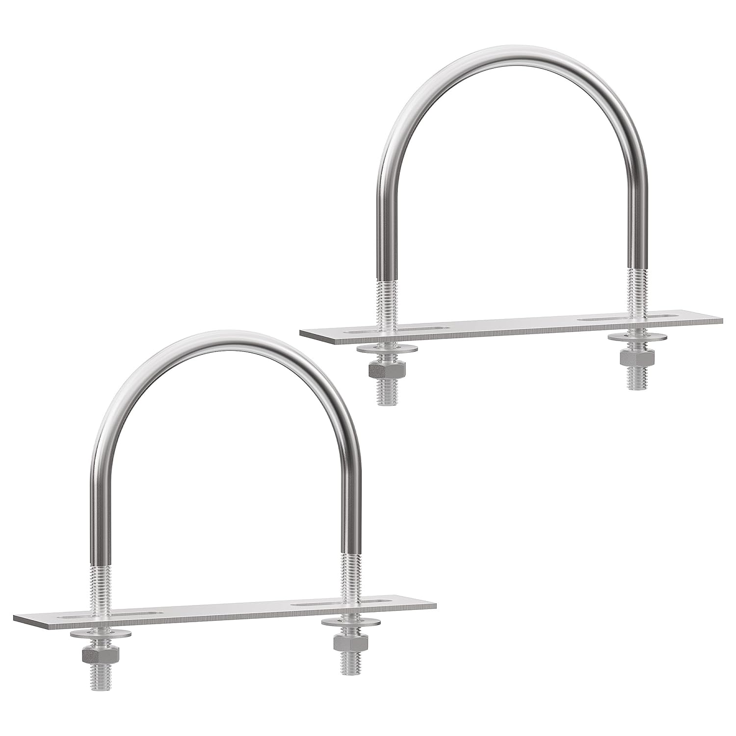 

2 Sets 304 Stainless Steel Round Bend U-Bolts 2.24 (57mm) Inner Width 3.58 (91mm) Length M10 with Nuts, Frame Plate, Washers, Accessories for Boat 33×64mm(W*L)