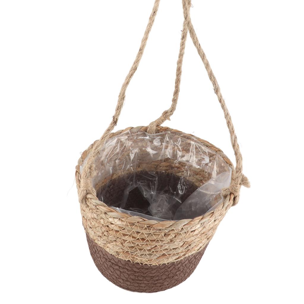 Woven Flower Basket Rustic Retro Style Brown Color Decorative Multi Purpose Straw Basket for Office
