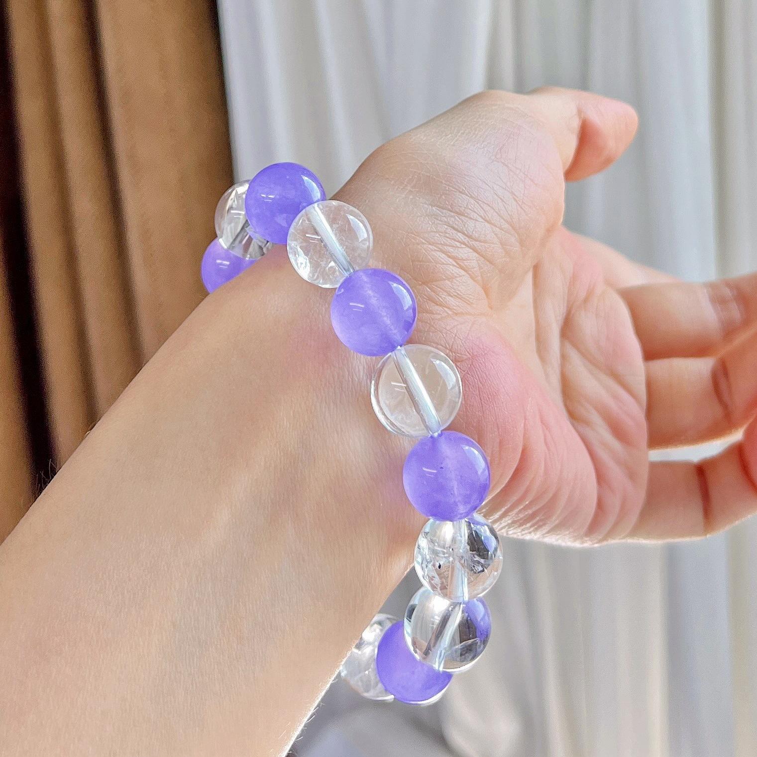 12Mm Large Grain Violet Quartz Rock Natural White Crystal Contrast Color Design Bracelet Bracelet