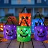 Reusable Holiday Party Favor Bags Halloween Glowing Pumpkin Candy Bag LED Light up Trick or Treat Bucket Lighted Buckets for Kids Waterproof