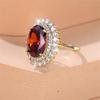 Damen Luxus Großer Roter Stein Oval Eheringe Antik Goldfarbe Vintage Zirkon Verstellbar Verlobung Cocktailring Schmuck CZ