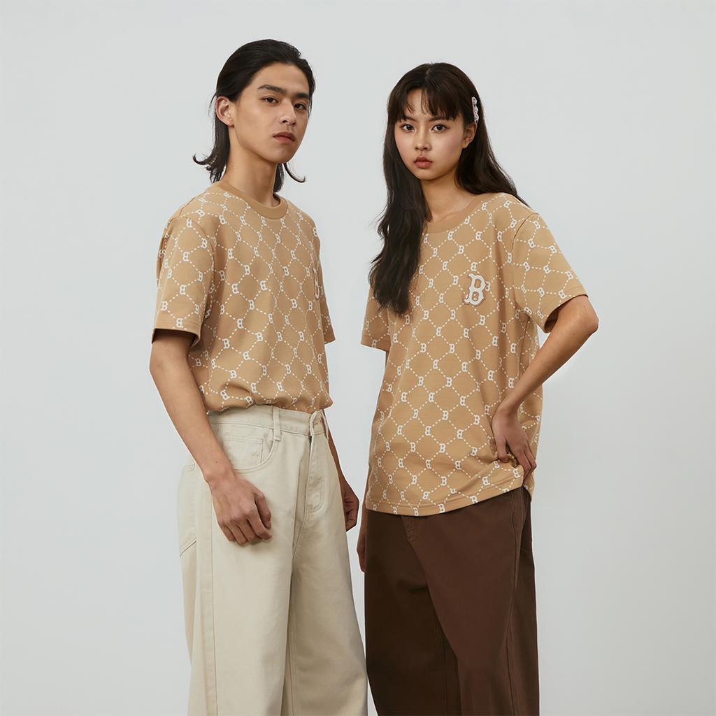 New MLB MONOGRAM Reading Collection T Shirt Unisex Light Camel 3ATSM0143-43CAL