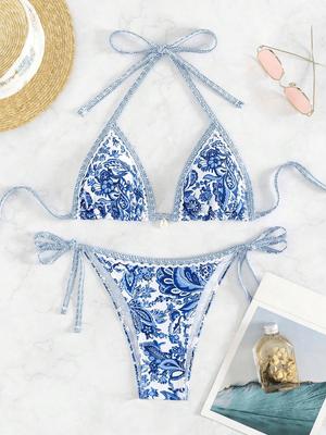 European & American Print Sexy Tie-up Bikini Set (2025)