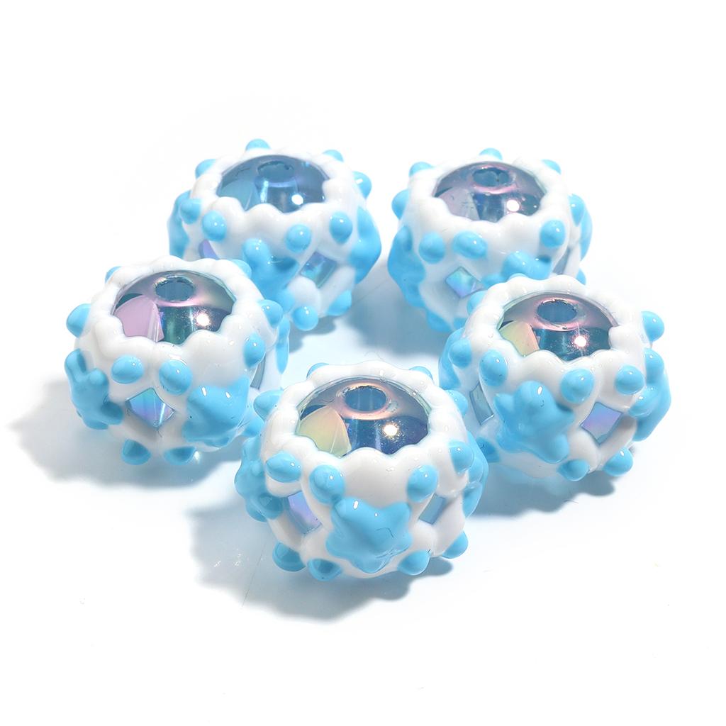 5Pcs Acrylic Round Beads Color Hand-painted Star Craft Loose Bead For Jewelry Material DIY Bracelet Phone Chain Beaded Supplies