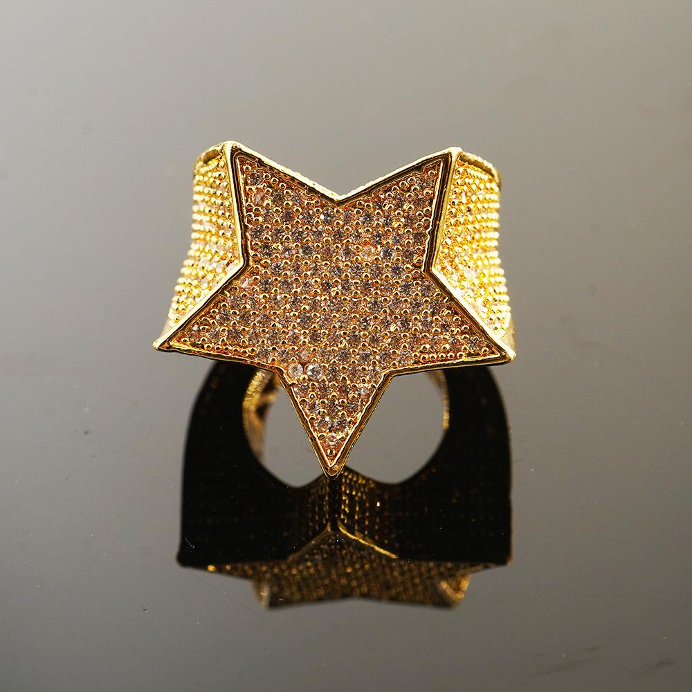 Europäischer und Amerikanischer Beliebter Retro Pentagramm Ring mit Zirkonia an allen Seiten, Hip Hop Herren Trendiger Champion Ring