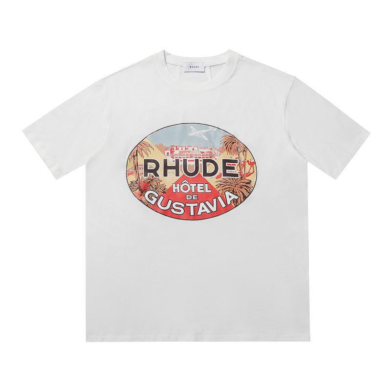 2023 Marchio trendy europeo e americano transfrontaliero RHUDE logo con lettera micro-etichetta motivo t-shirt a maniche corte uomo e donna high street larga h