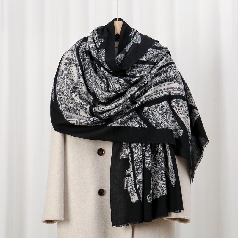 

Map Skin-friendly velvet New autumn and winter warm imitation cashmere printed scarf Simple and versatile coat 88*180cm