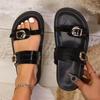 Fashion Women's Platform Slippers Classic Buckle Design Slippers Women Summer PU Leather Casual Shoes Ladies Beach Open Toe Flat Sandals