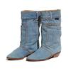 European and American new women's boots mid-waist low-heeled denim casual denim short boots women's autumn and winter denim boots