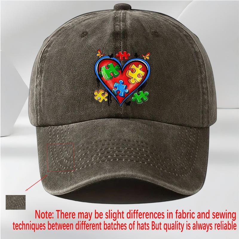 Autismus Bewusstsein Herz Puzzle Druck Baseballkappe Unisex Lässig Polyester Verstellbar Atmungsaktiv Kopfbedeckung