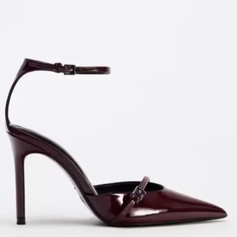 Fashion Baotou Sandals Summer New Pointed Head Shallow Mouth Metal Buckle A Word with Anti-slip Wear-resistant High Heels