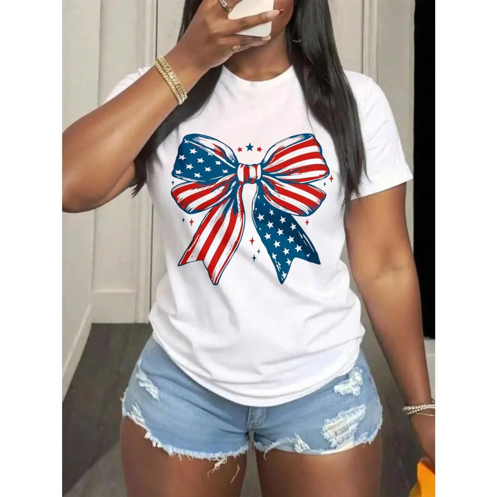 American Flag Bow Shirt Coquette Bow 4th Of July Girly Shirt Tshirt Retro Cute L