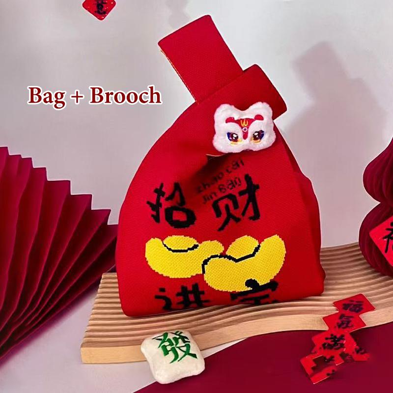 2026  Year Cartoon Mascot Pony Knitted Gift Bag Handheld Candy Bag Large Capacity Knot Wrist Bag Cute Reusable Shopping Bags