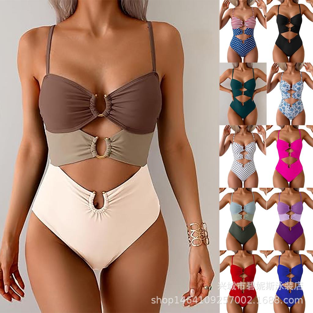 New swimsuit women's one-piece explosion sexy solid color bikini women's swimsuit