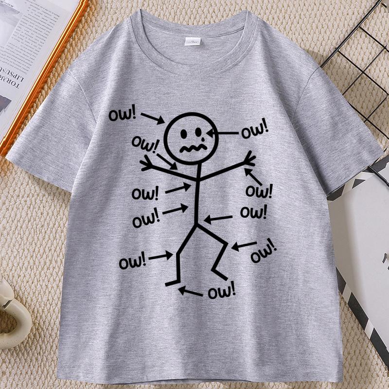 Funny Stick Figure Ow TShirt Sarcastic Pain Humor Graphic Tee Unisex Printed Graphic Tees Streetwear Clothing Unisexs Clothes