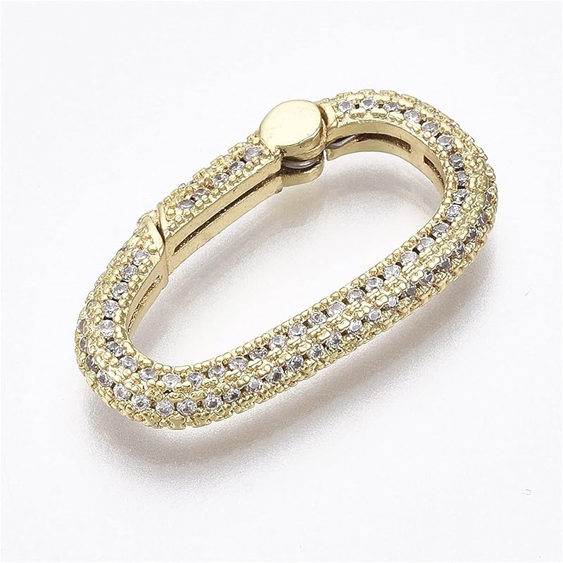 Craftdady 5ps Micro Pave Cubic Zirconia Spring Gate Ring Clasp CZ Rhinestone Golden Brass Oval Trigger Spring Snap Clip Hook Buckle for Keychain