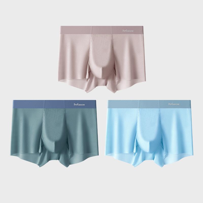3pcs Men's Underwear Summer Thin Ice Silk Seamless Flat Corner Pants for Teenagers Loose and Breathable Square Corner Shorts Boxer Brief