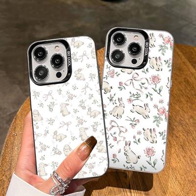 Wildflower Girls Bow Rabbit Cute Colored Silver Frosted For iPhone Phone Case 17 16 15 14 13 12 11 Pro Max XR Plus Shockproof