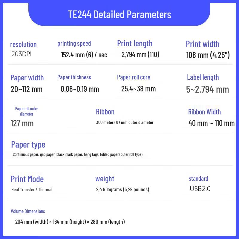 TSC TE344 Desktop Thermal Transfer Barcode Label Printer CN plug (adapter included)