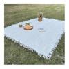 Beige Tassel Area Rug 90x90cm Soft Polyester Outdoor Picnic Blanket for Camping and Beach