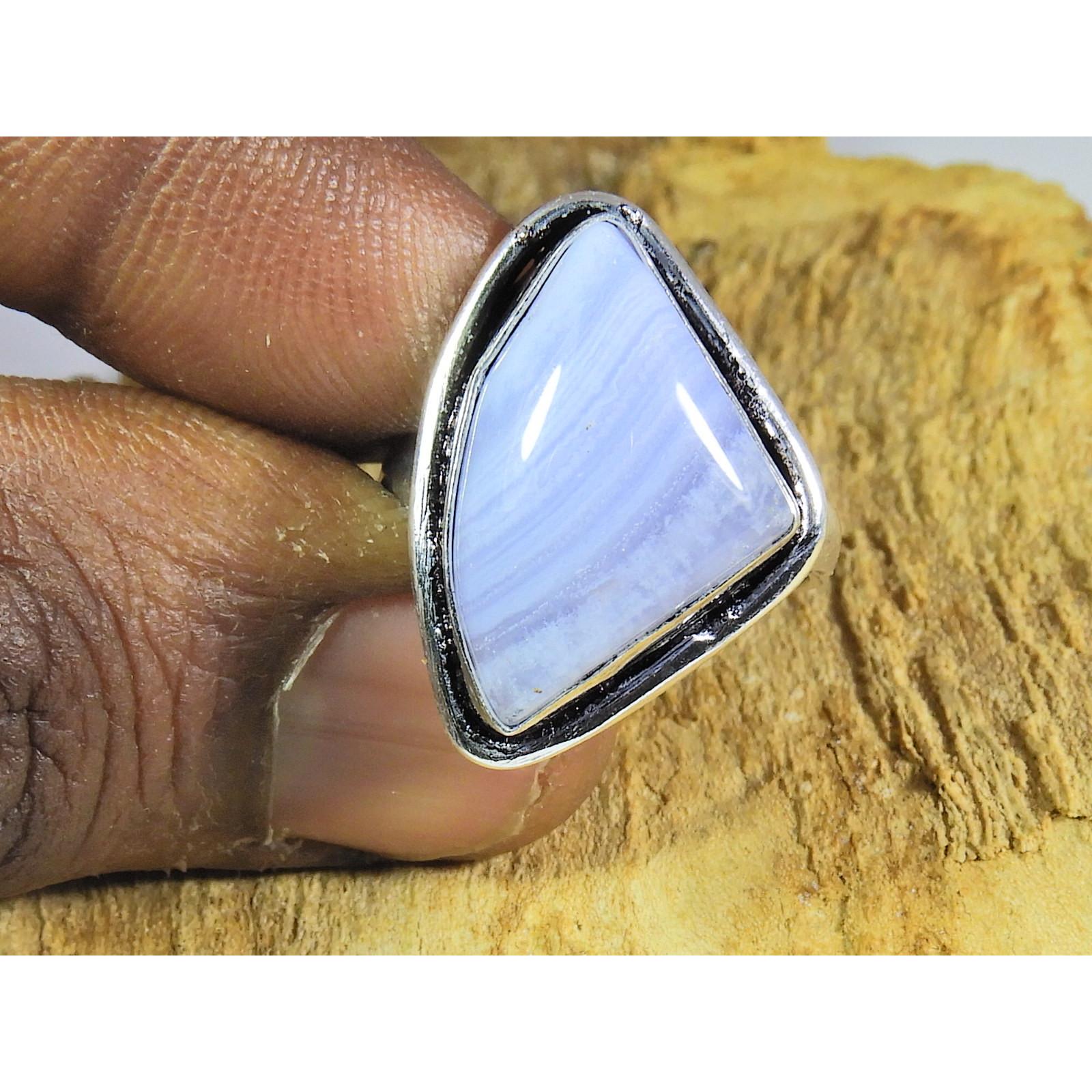 

Каблучка з натурального блакитного мереживного агату 925 проби, розмір US-7, PG-155