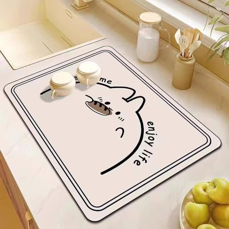 Puppy Party Pattern Kitchen Drying Mat Home Diatomaceous Earth Countertop Absorbent Mat Heat-Resistant Pot Pad Bar Cup Mat (as the picture,30x40cm)