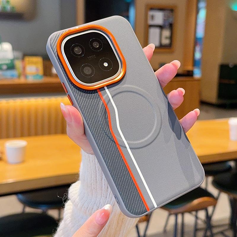 Double Line Pattern Auto Leather Phone Case for Vivo IQOO 15 Iqoo13 Magnetic Metal Lens Ring Wireless Charging Protective Cover