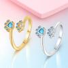 Cute Female White Blue Zircon Stone Open Heart Wedding Rings Promise Adjustable Gold Color Engagement For Women