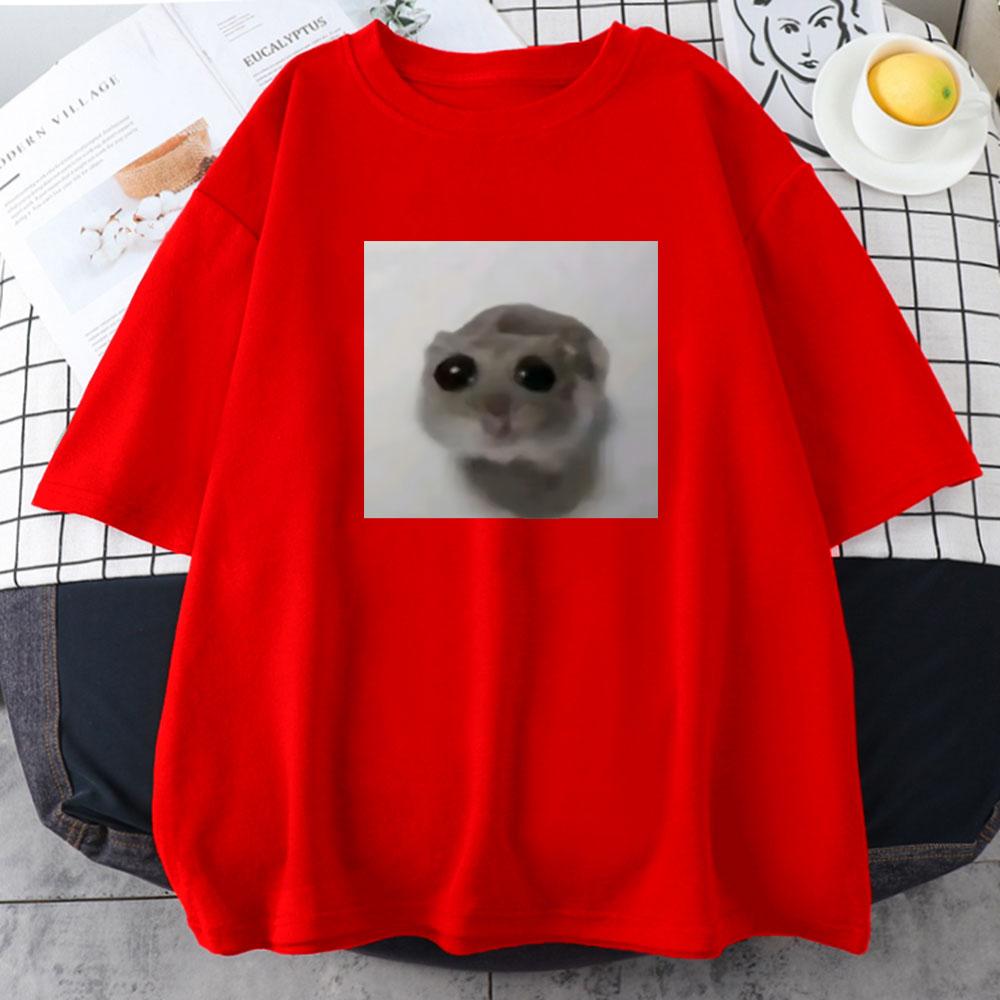 Sad Hamster Tshirt Funny Cartoon Graphic Printing Teeshirt Cotton Short Sleeve Women Tshirts Summer Soft Oneck Tees Top Girls