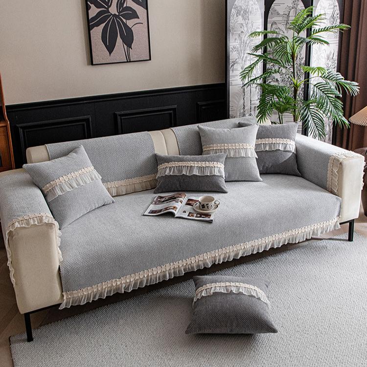 Francuska poduszka na sofę z szenili, uniwersalna antypoślizgowa na każdą porę roku, poduszka na siedzisko do salonu, jednolity kolor, wysokiej klasy pokrowiec na sofę, ręcznik z tkaniny