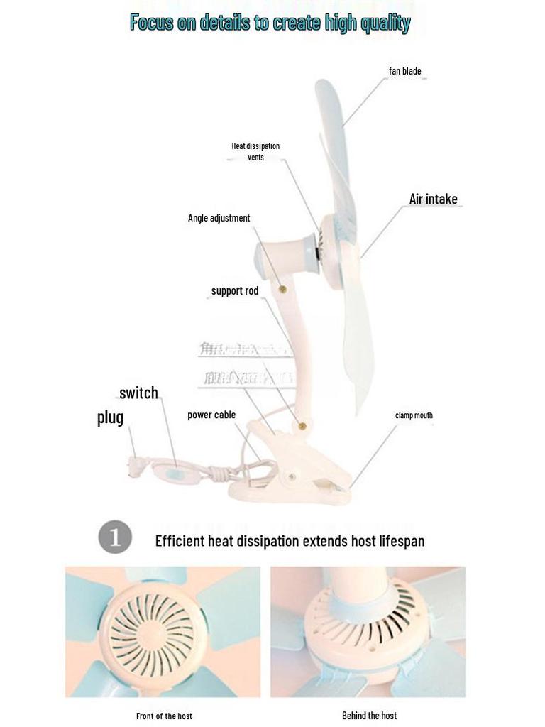 Compact Silent High-Power Mini Fan, Clip-On Bedside Fan for Dorms