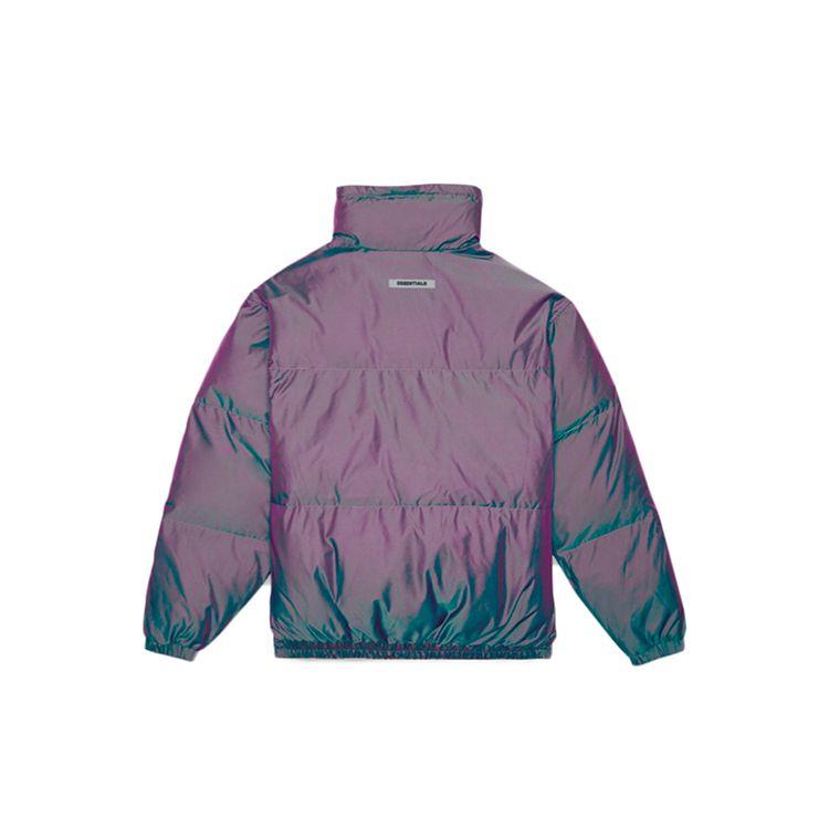 Fear of God Základní duhově reflexní péřová bunda s logem, zapínáním na zip, stojáčkem, teplým zesíleným lemem se stahovací šňůrkou, unisex svrchní oděv FOG-SS20-305