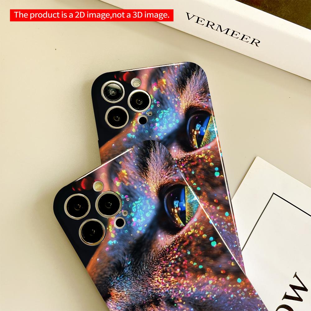 2DFlat Glitter Cat Eye Magic All Inclusive Film Hard Phone Case, Compatible with iPhone 18 Pro Max 17 16 15 14 13 12 11