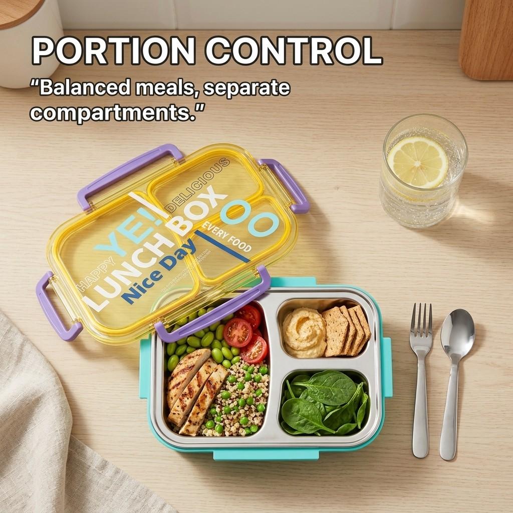 Microwavable 304 Stainless Steel Bento Box 2/3 Compartment Lunch Box Leakproof Food Storage Container With Lid For Kids School