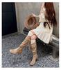 Cowhide Version~ Retro Wasteland Fringed Knight Boots Thick Heel But Knee Long Boots Slim Pile Medium Boots Women