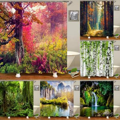 3D Nature Forest Trees Landscape Bathroom Shower Curtain Home Decor Curtain Fabric Waterproof Shower Curtain With Hook 180x200
