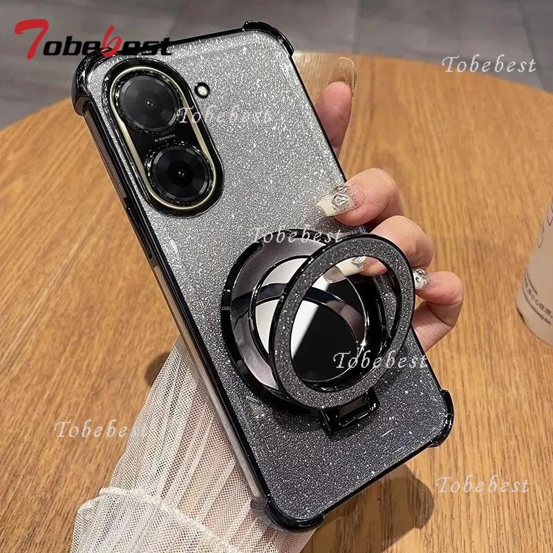 

Блестящий противоударный силиконовый чехол для Xiaomi Redmi A5 A3 A1 с зеркалом для макияжа, магнитным держателем-подставкой, мягкая накладка Redmi A5 чёрный